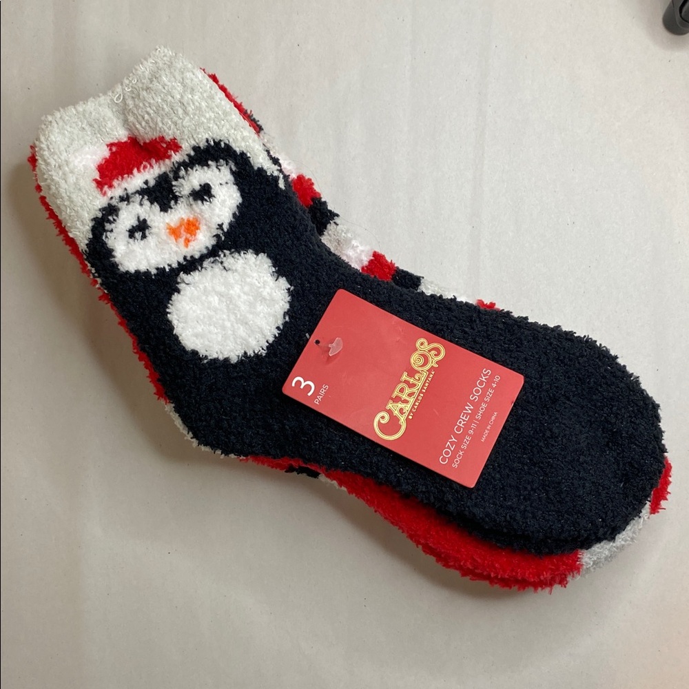 NWT Carlos Santana Christmas Holiday Fuzzy Socks 3 Pairs Shoe Size 4-10